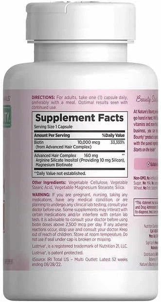 Nature's Bounty Optimal Solutions Hair Growth Supplement – 90 Capsules (3 Month Supply)