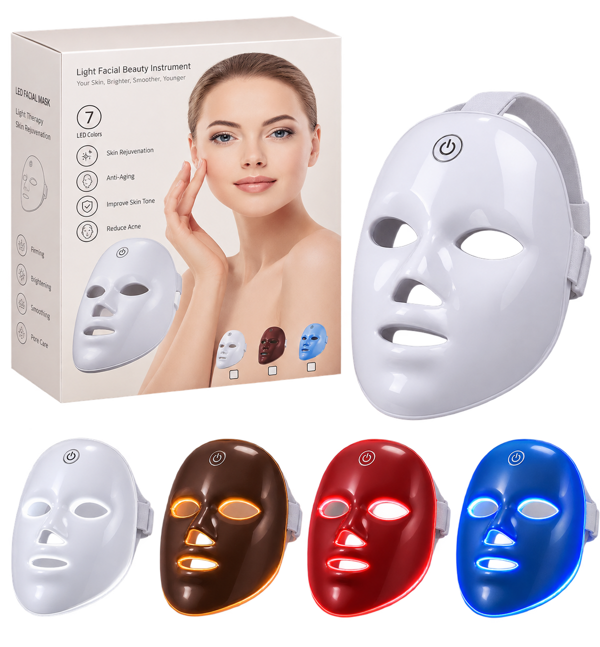 7-Color LED Facial Light Therapy Mask for Skin Rejuvenation & Anti-Aging