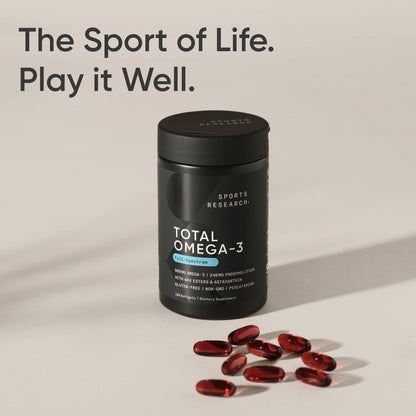 Sports Research Total Omega-3 Full-Spectrum Softgels – 960mg Omega-3, Astaxanthin & Phospholipids (120 Softgels)