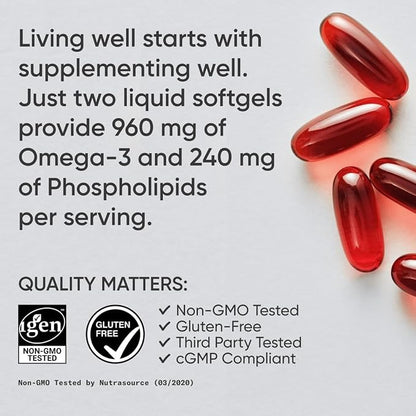 Sports Research Total Omega-3 Full-Spectrum Softgels – 960mg Omega-3, Astaxanthin & Phospholipids (120 Softgels)