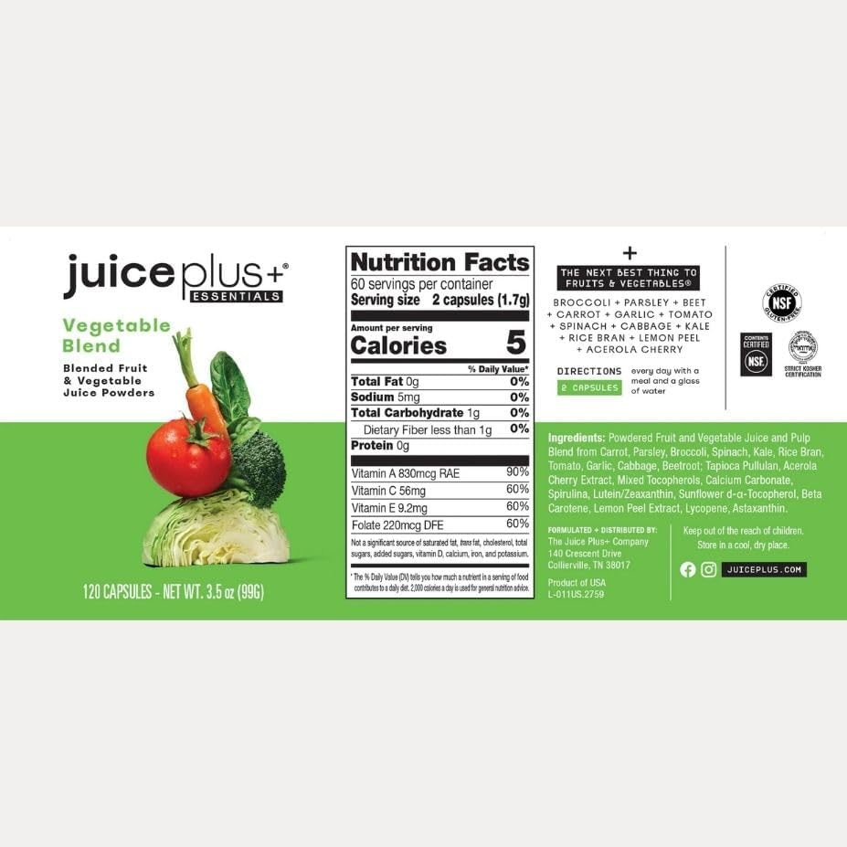 Juice Plus+ Essentials Fruit & Vegetable Blend Capsules – 2 Pack (240 Capsules Total)