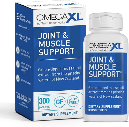 OmegaXL Joint & Muscle Support Green-Lipped Mussel Oil Supplement – 300 Soft Gels