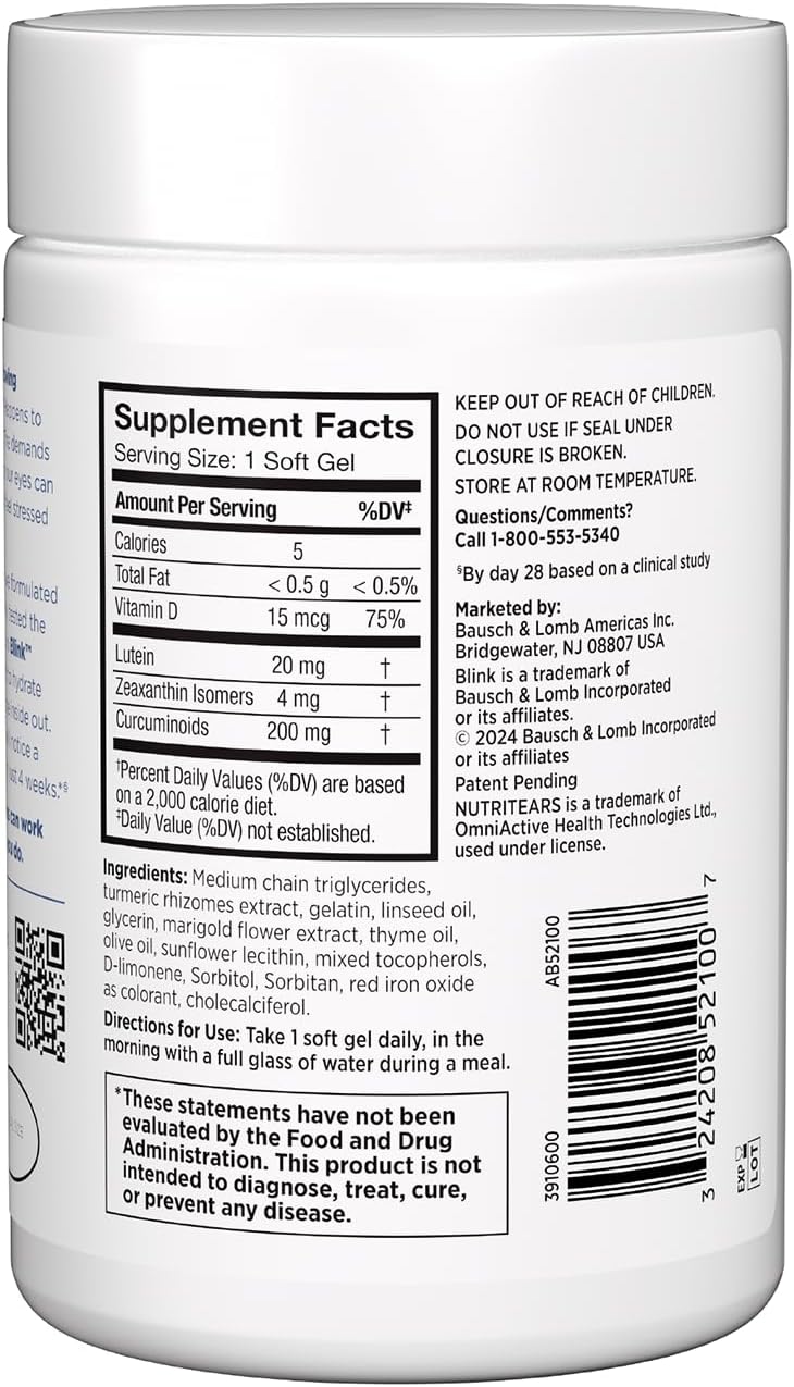 Bausch + Lomb Blink NutriTears Dry Eye Supplement – 50 Softgels