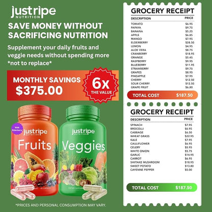 Just Ripe Nutrition Fruits and Veggies Supplement Complex with Elderberry – 2 Pack (180 Capsules Total)