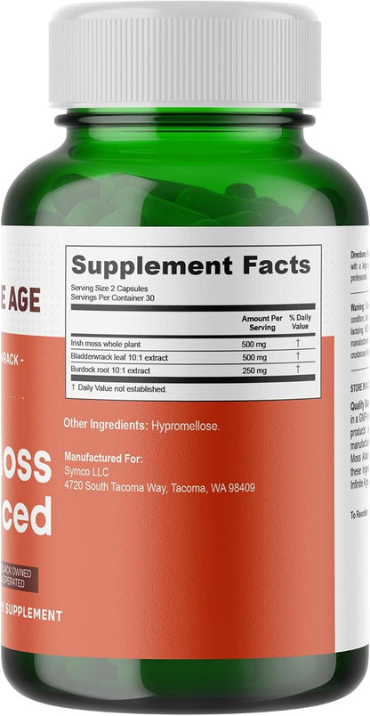 Infinite Age Sea Moss Advanced Supplement – Irish Moss, Bladderwrack & Burdock Root – 60 Vegetable Capsules