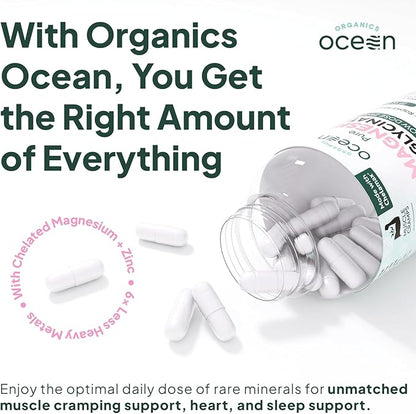 Ocean Organics Pure Magnesium Glycinate + Low Dose Zinc Supplement – 90 Capsules (30 Day Supply)