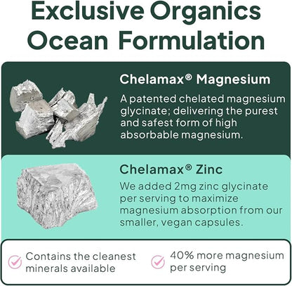 Ocean Organics Pure Magnesium Glycinate + Low Dose Zinc Supplement – 90 Capsules (30 Day Supply)