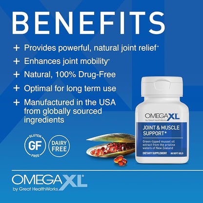 OmegaXL Joint & Muscle Support Green-Lipped Mussel Oil Supplement – 300 Soft Gels