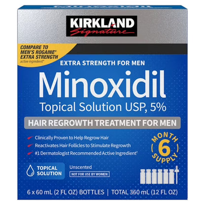 Kirkland Signature Minoxidil 5% Extra Strength Hair Regrowth Treatment for Men – 6 Month Supply (6 x 60ml)